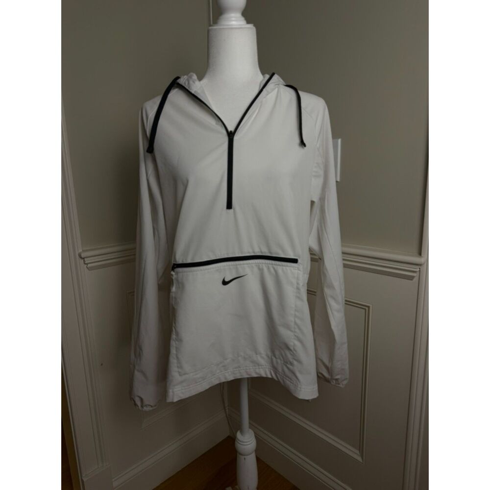Nike Dri-FIT White Black Logo Hooded Anorak Pullover Jacket Women’s M